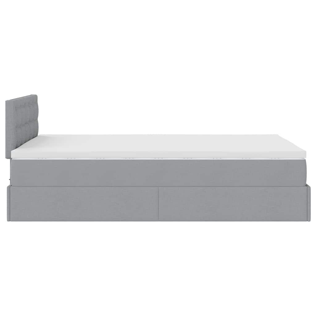 Lit ottoman avec matelas et LED tissu gris clair 120x200 cm