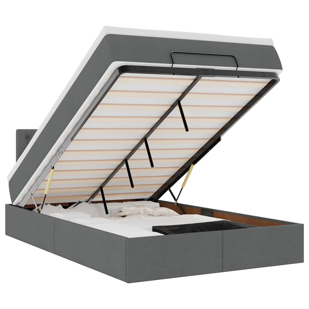 Ottomane Bett mit Matratze & LEDs Dunkelgrau 120x200 cm Stoff