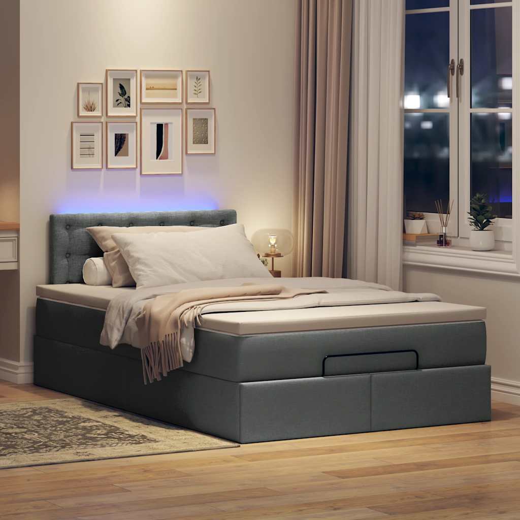 Ottomane Bett mit Matratze & LEDs Dunkelgrau 120x200 cm Stoff