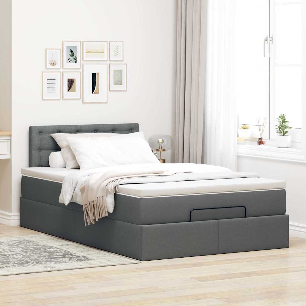 Ottomane Bett mit Matratze & LEDs Dunkelgrau 120x200 cm Stoff