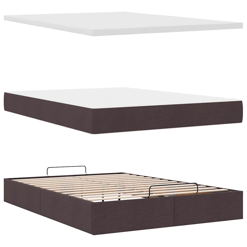 Ottomanische Bett mit Matratze & LEDs Dunkelbraun 140x190 cm
