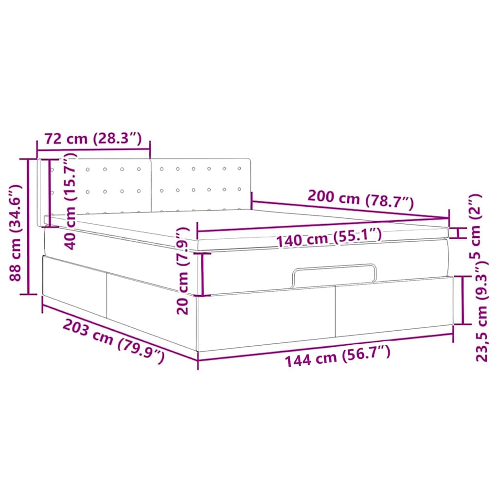 Ottomane Bett mit Matratze & LEDs Dunkelgrau 140x200 cm Stoff