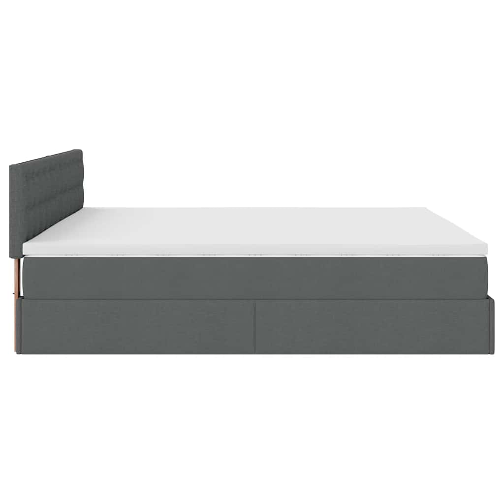 Lit ottoman avec matelas et LED tissu gris foncé 180x200 cm