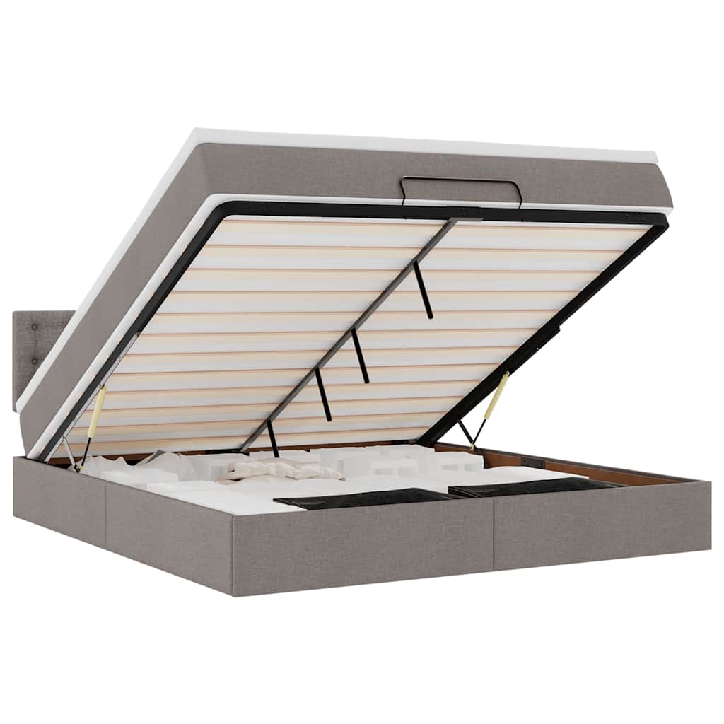 Ottomane Bett mit Matratze & LEDs Taupe 180x200 cm Stoff