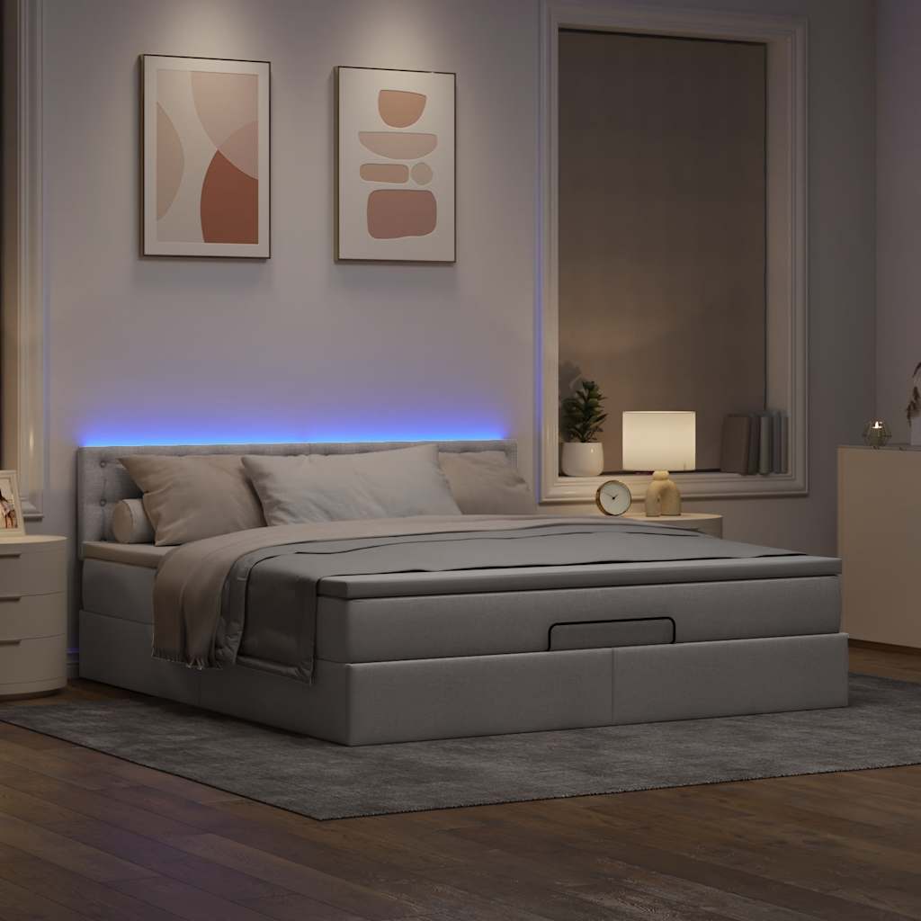 Ottomane Bett mit Matratze & LEDs Taupe 180x200 cm Stoff