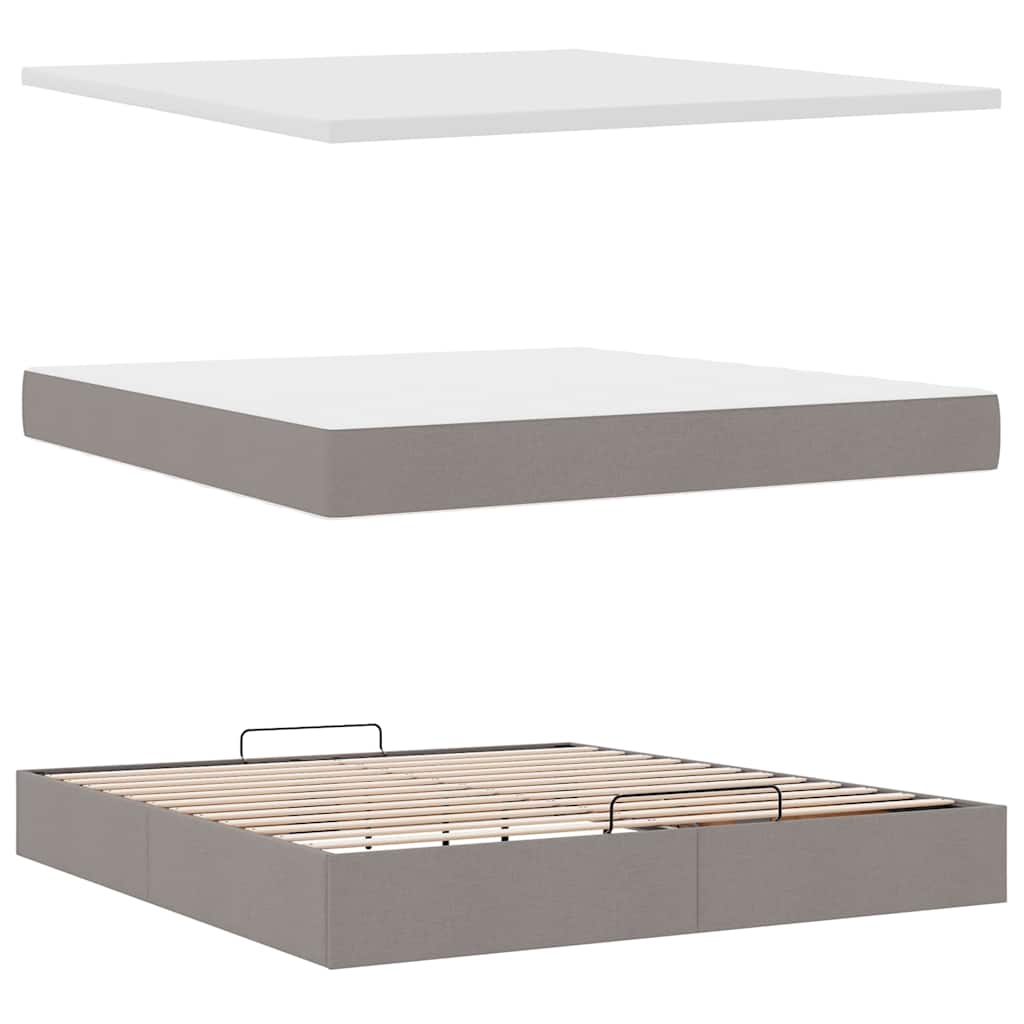 Ottomane Bett mit Matratze & LEDs Taupe 180x200 cm Stoff