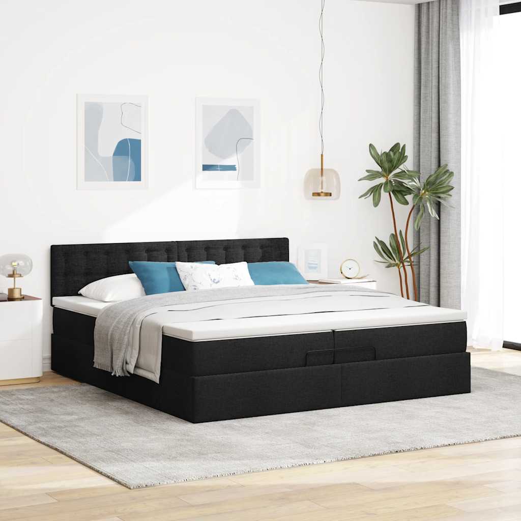 Ottoman-Bett mit Matratzen & LEDs Schwarz 200x200 cm Stoff