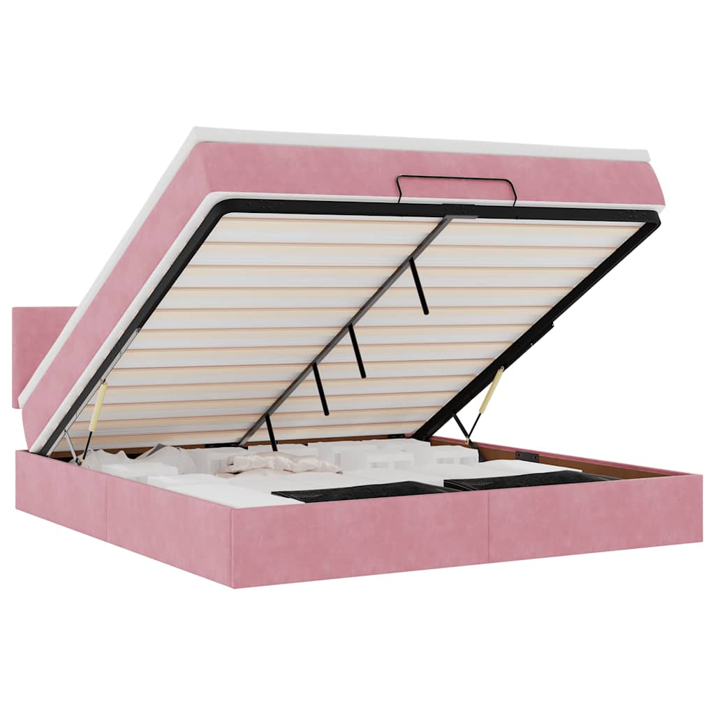 Ottomane Bett mit Matratze & LEDs Rosa 180x200 cm Samt