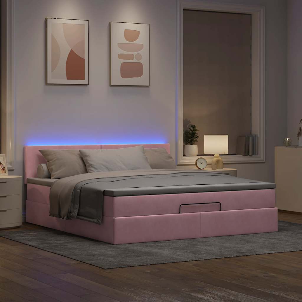 Ottomane Bett mit Matratze & LEDs Rosa 180x200 cm Samt