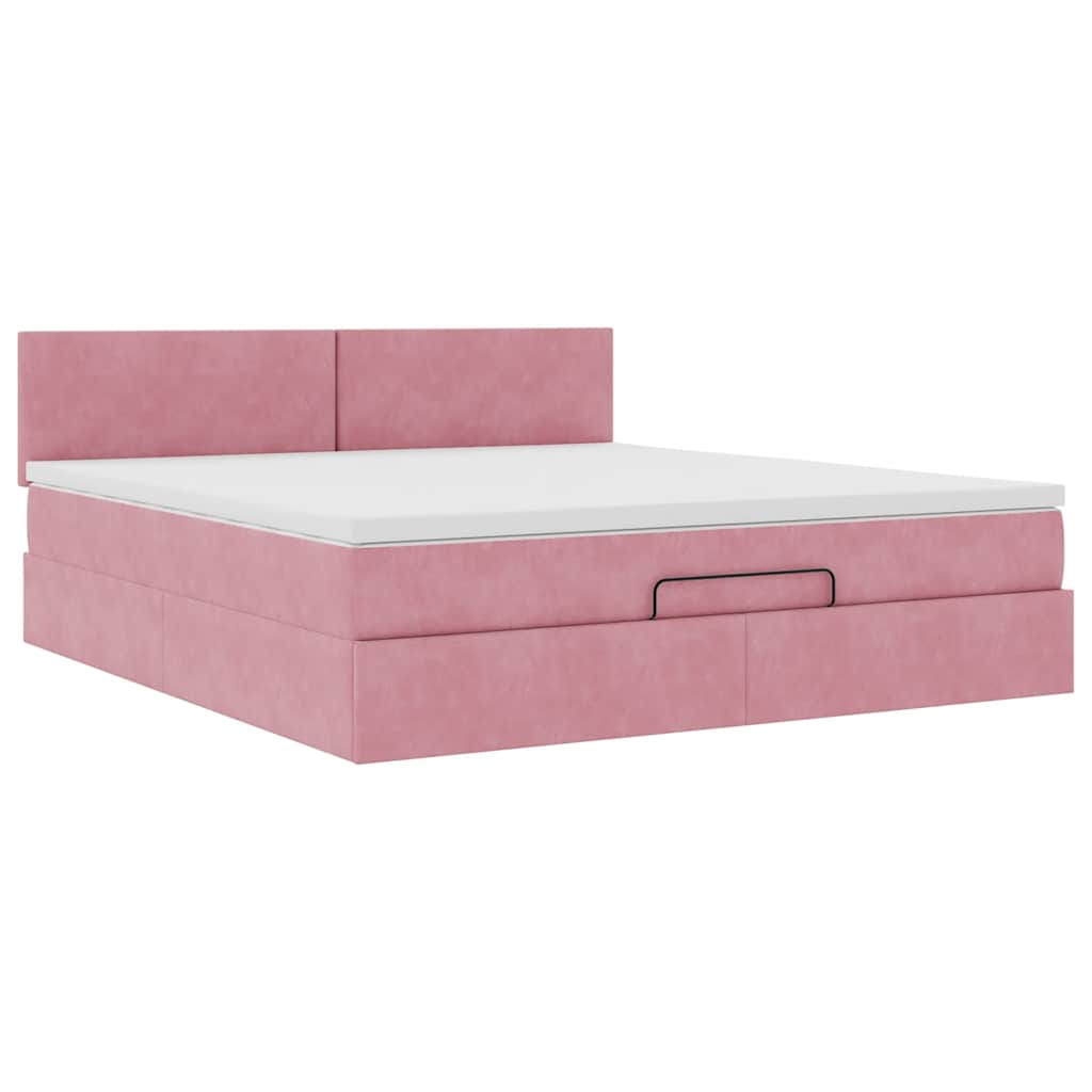 Ottomane Bett mit Matratze & LEDs Rosa 180x200 cm Samt
