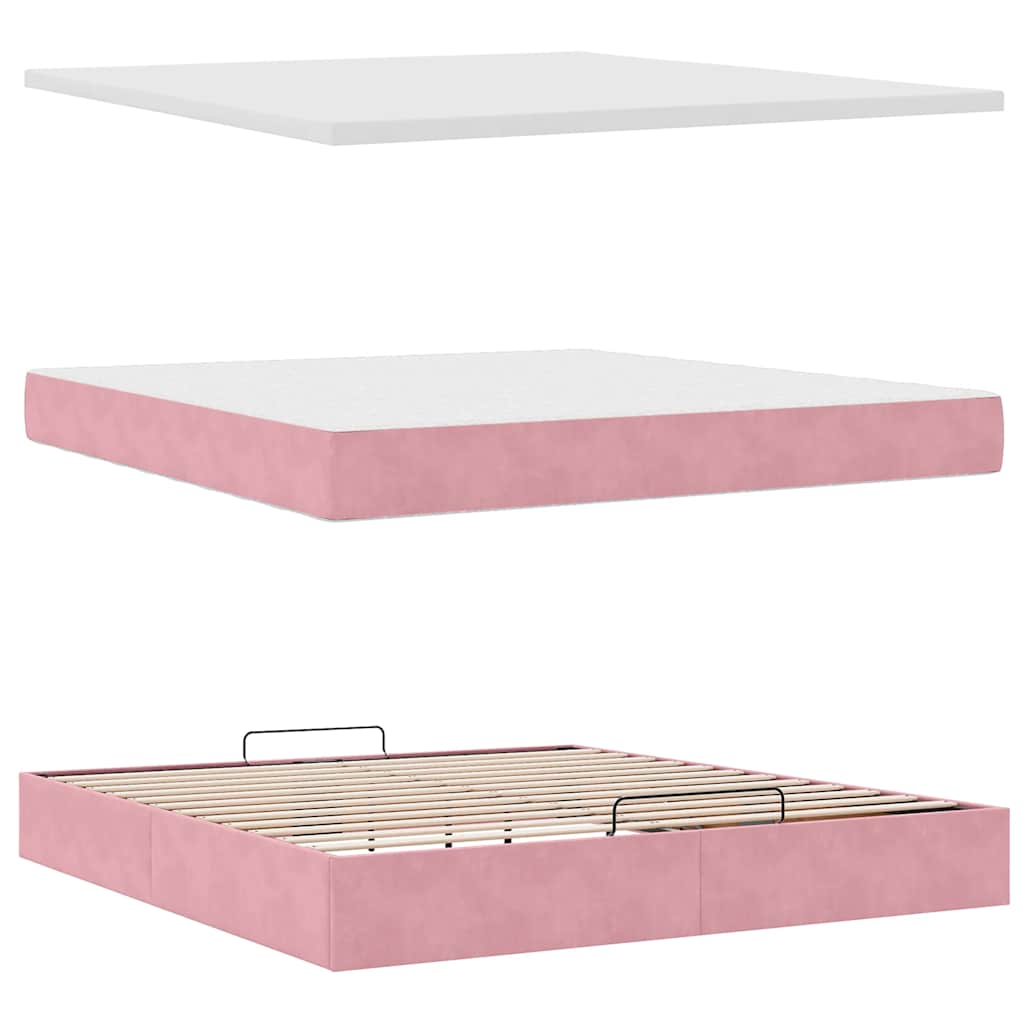 Ottomane Bett mit Matratze & LEDs Rosa 180x200 cm Samt