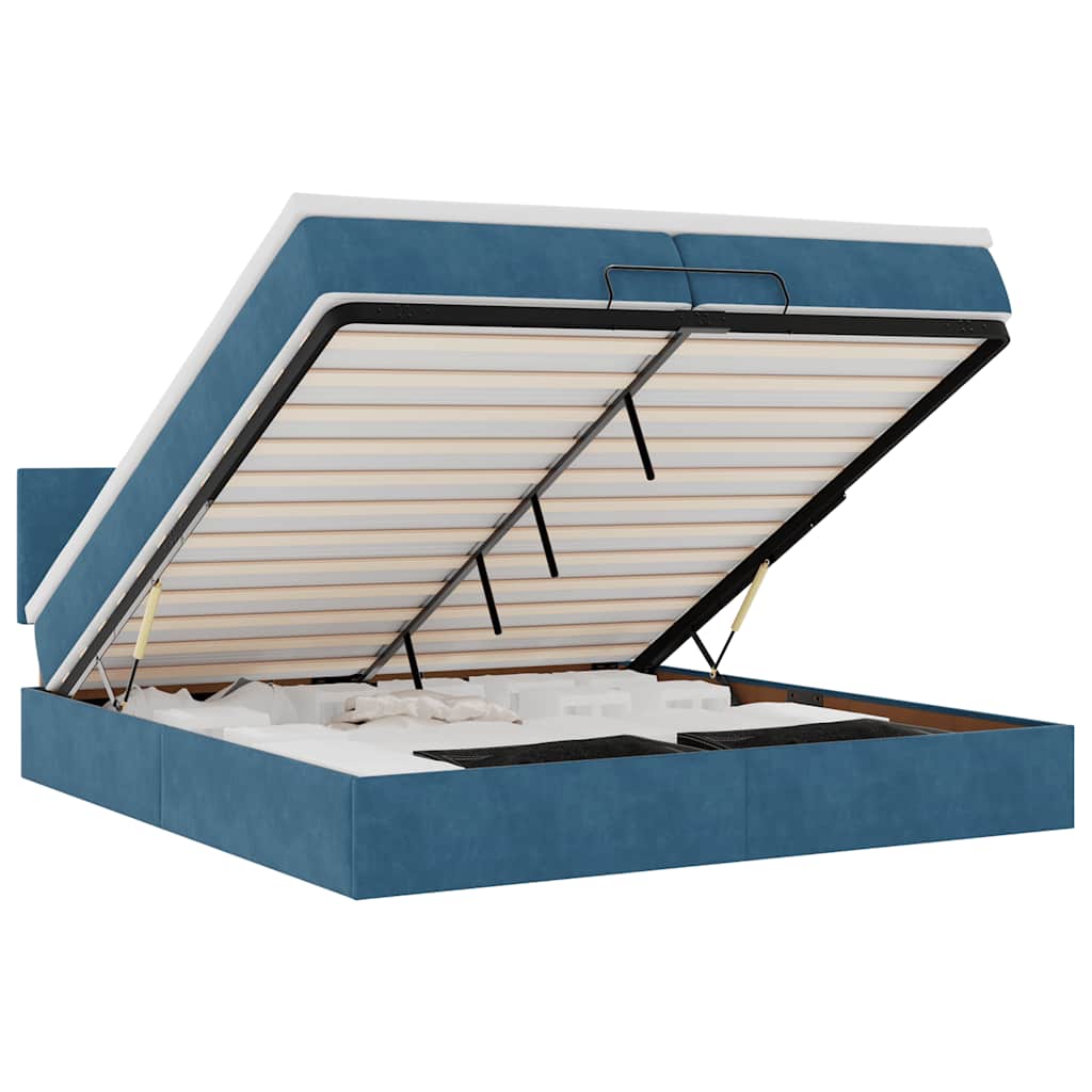 Ottoman-Bett mit Matratzen & LED Dunkelblau 200x200 cm Samt