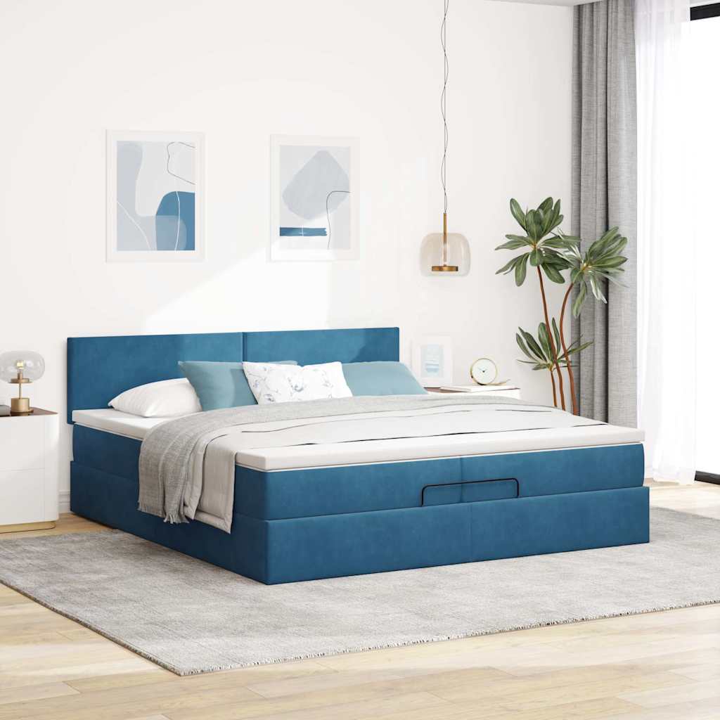 Ottoman-Bett mit Matratzen & LED Dunkelblau 200x200 cm Samt