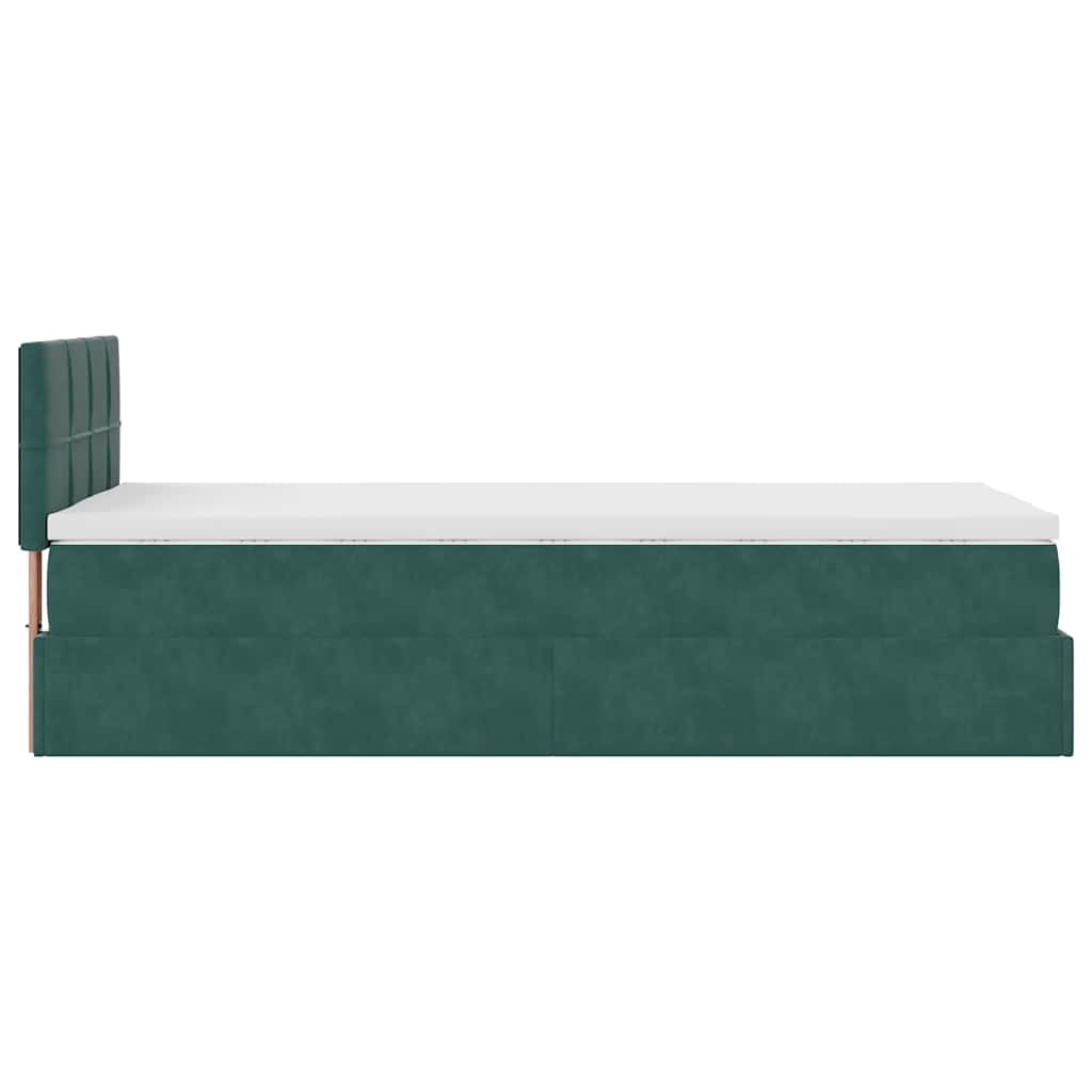 Lit ottoman avec matelas et LED vert foncé 90x200 cm velours