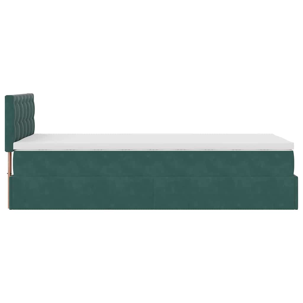 Lit ottoman avec matelas et LED vert foncé 90x200 cm velours