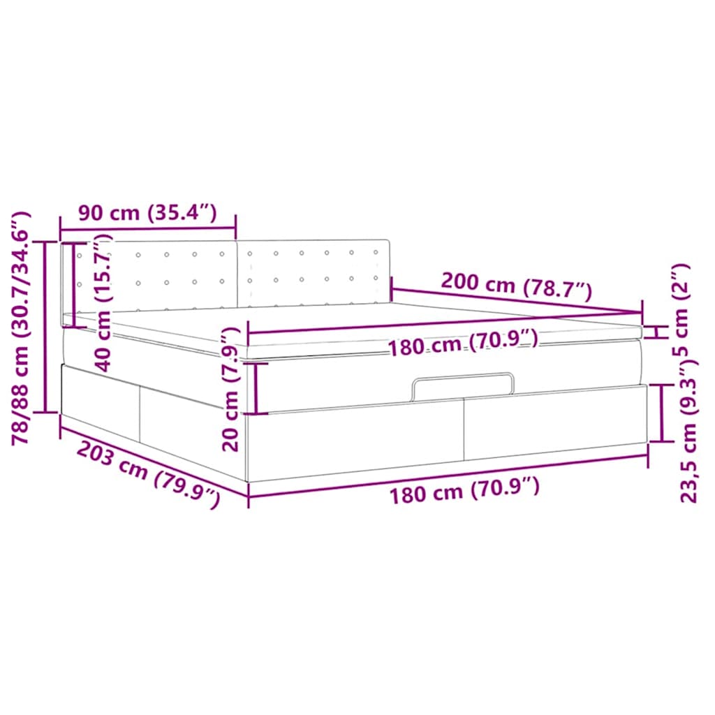 Ottoman-Bett mit Matratze & LEDs Dunkelgrau 180x200 cm Samt