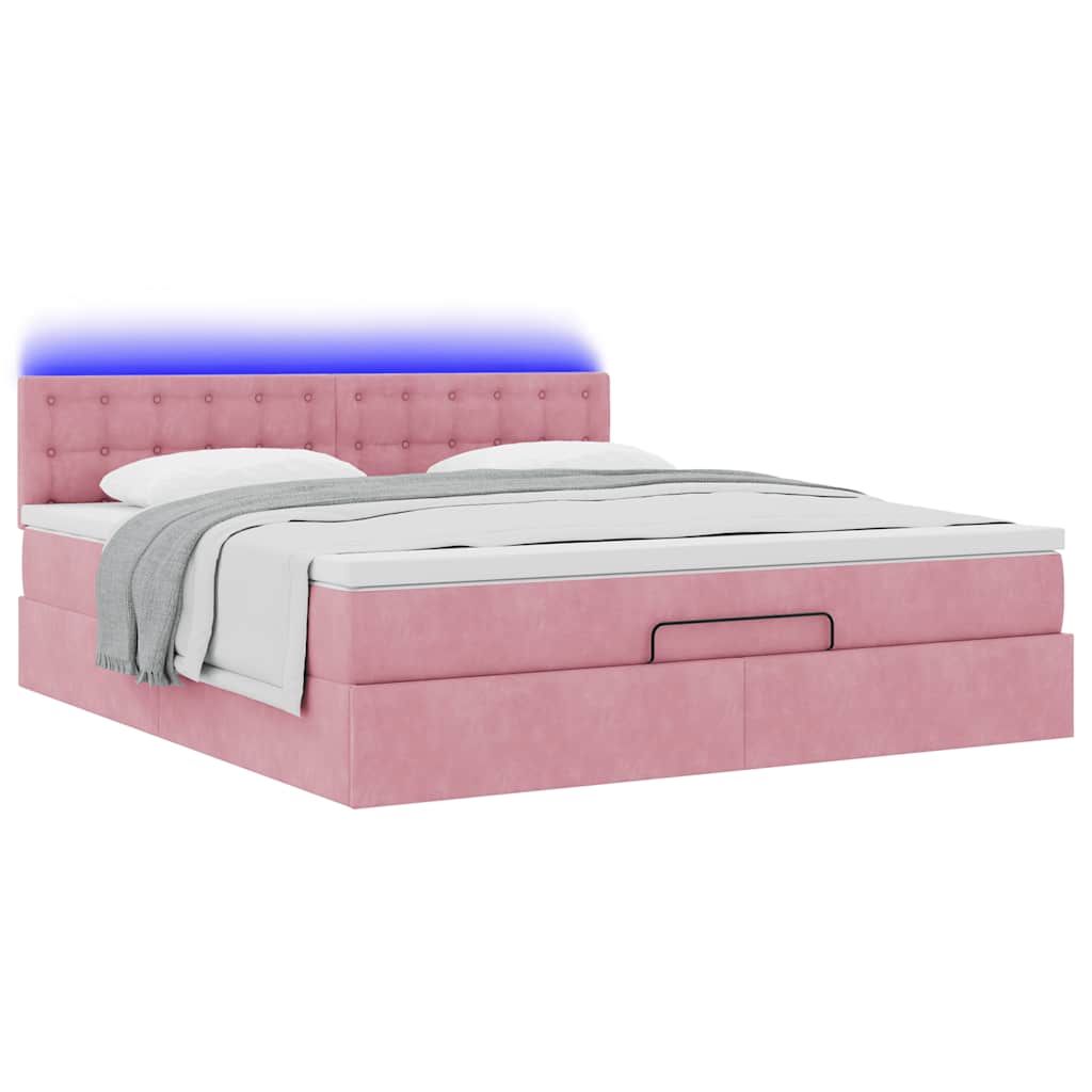 Ottomane Bett mit Matratze & LEDs Rosa 180x200 cm Samt