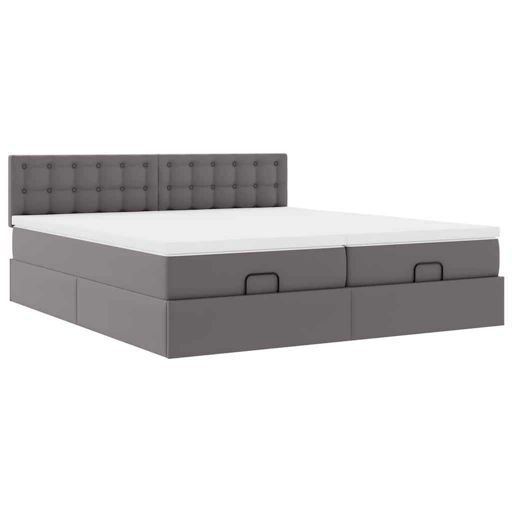 Ottoman-Bett mit Matratzen & LEDs Grau 180x200 cm Kunstleder