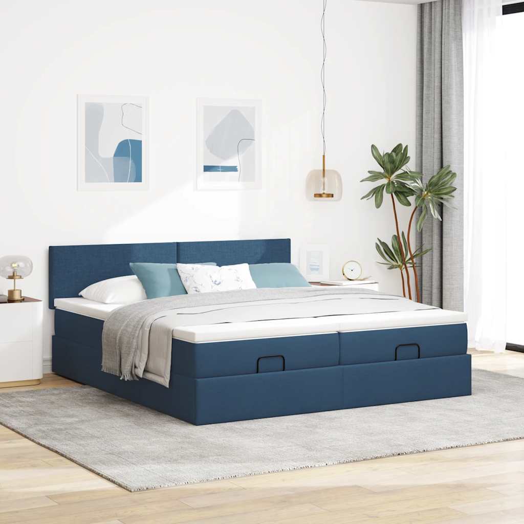 Ottoman-Bett mit Matratzen & LEDs Blau 180x200 cm Stoff