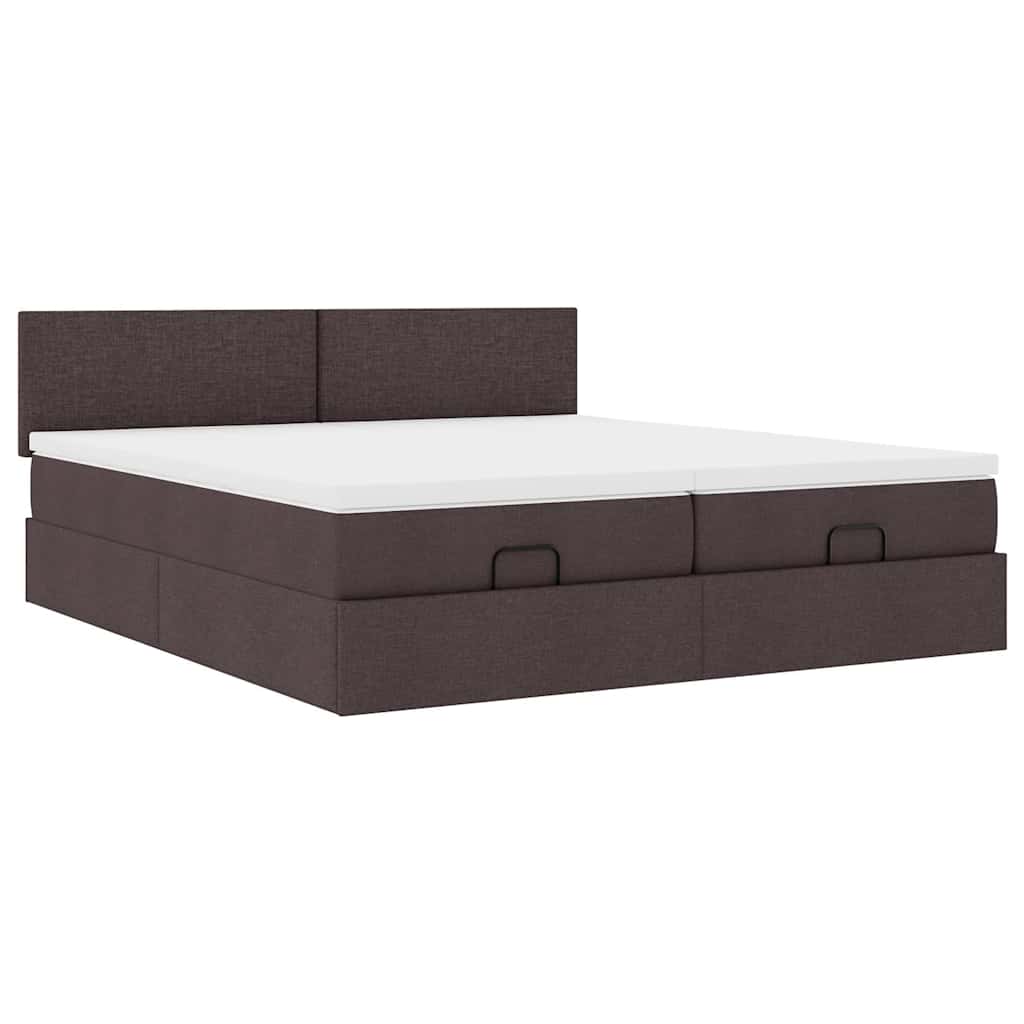 Ottoman-Bett mit Matratzen & LEDs Dunkelbraun 200x200 cm Stoff