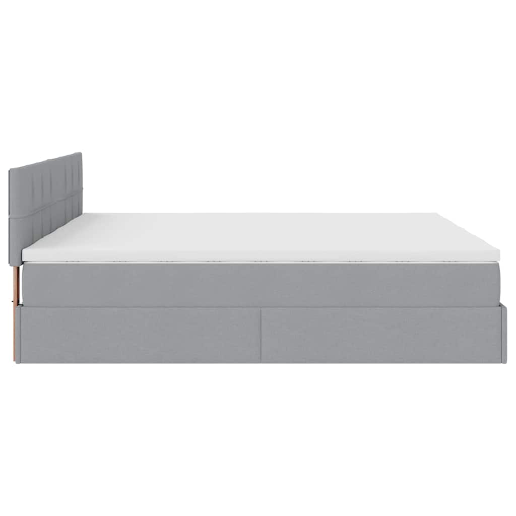 Lit ottoman avec matelas et LED tissu gris clair 180x200 cm