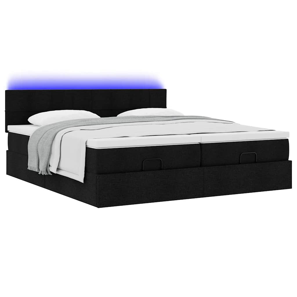 Lit ottoman avec matelas et LED Tissu noir 180x200 cm
