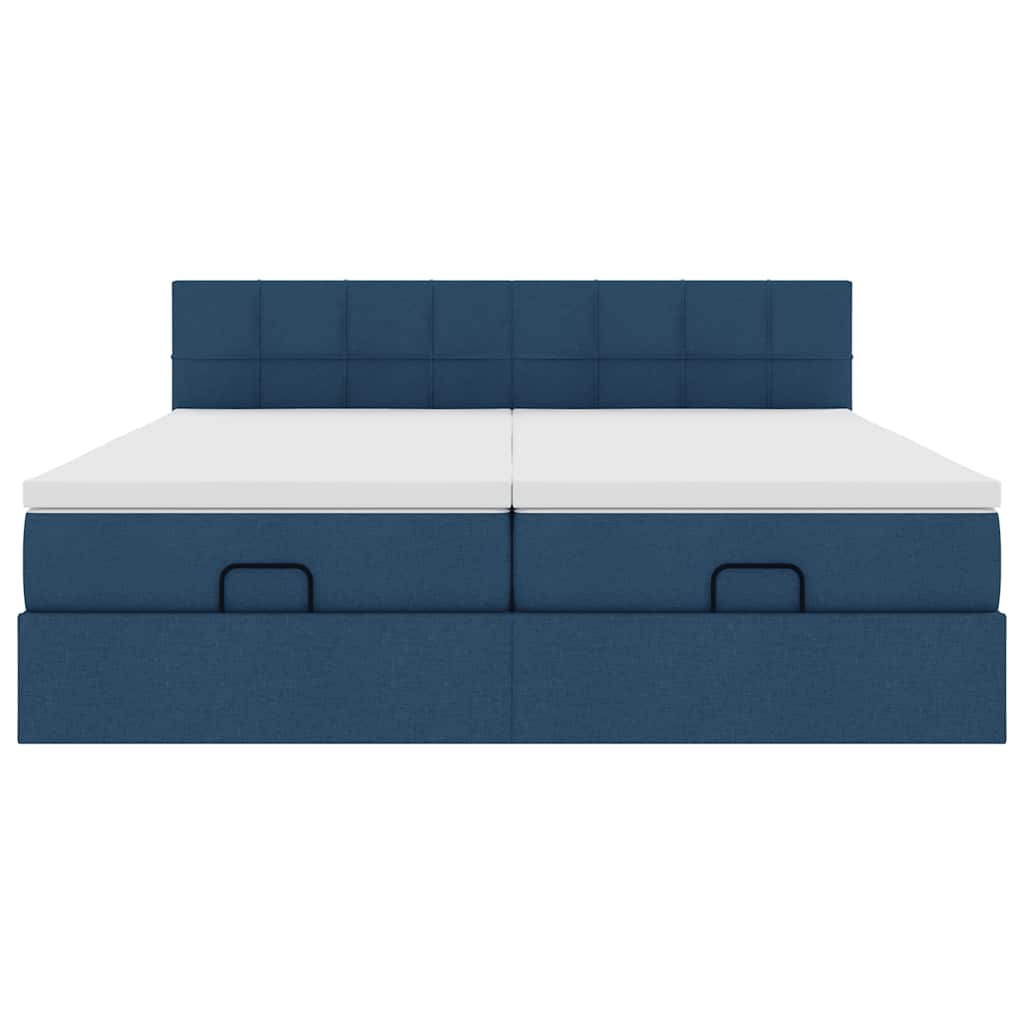 Ottoman-Bett mit Matratzen & LEDs Blau 200x200 cm Stoff