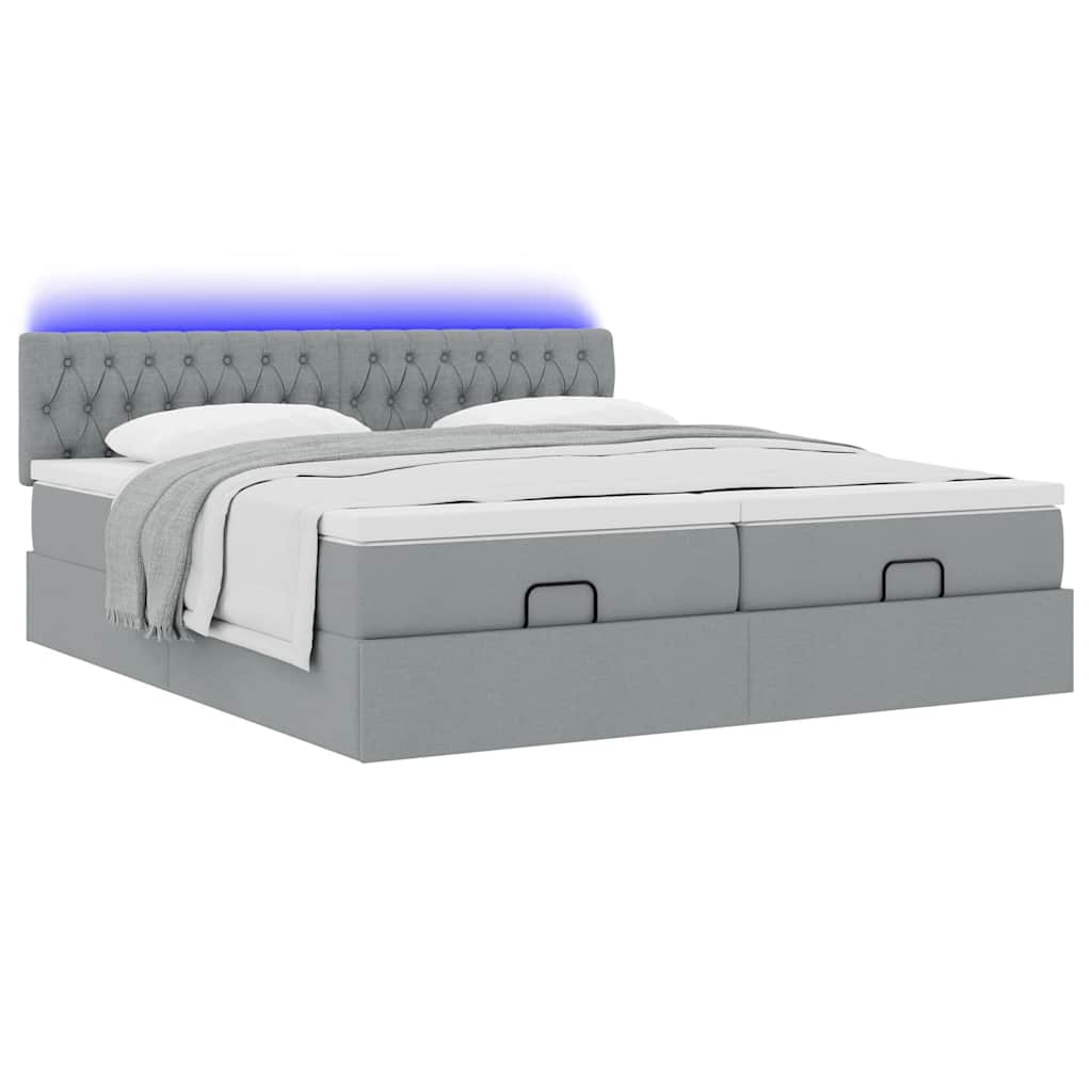 Ottoman-Bett mit Matratzen & LEDs Hellgrau 160x200 cm Stoff