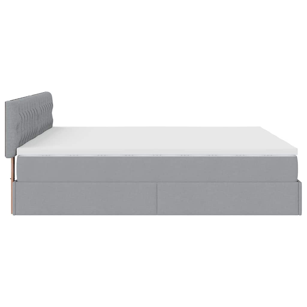 Lit ottoman avec matelas et LED tissu gris clair 180x200 cm