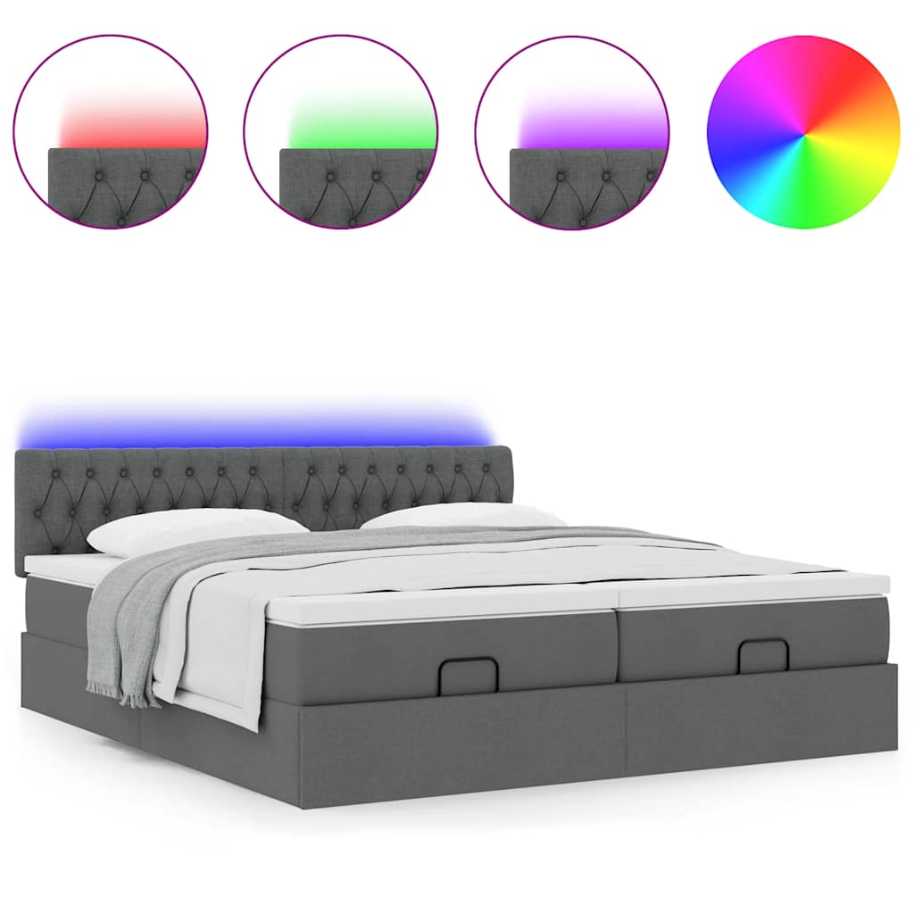 Ottoman-Bett mit Matratzen & LEDs Dunkelgrau 180x200 cm Stoff
