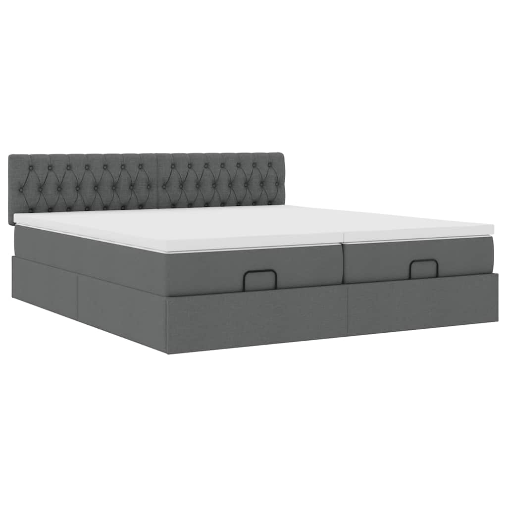 Ottoman-Bett mit Matratzen & LEDs Dunkelgrau 180x200 cm Stoff