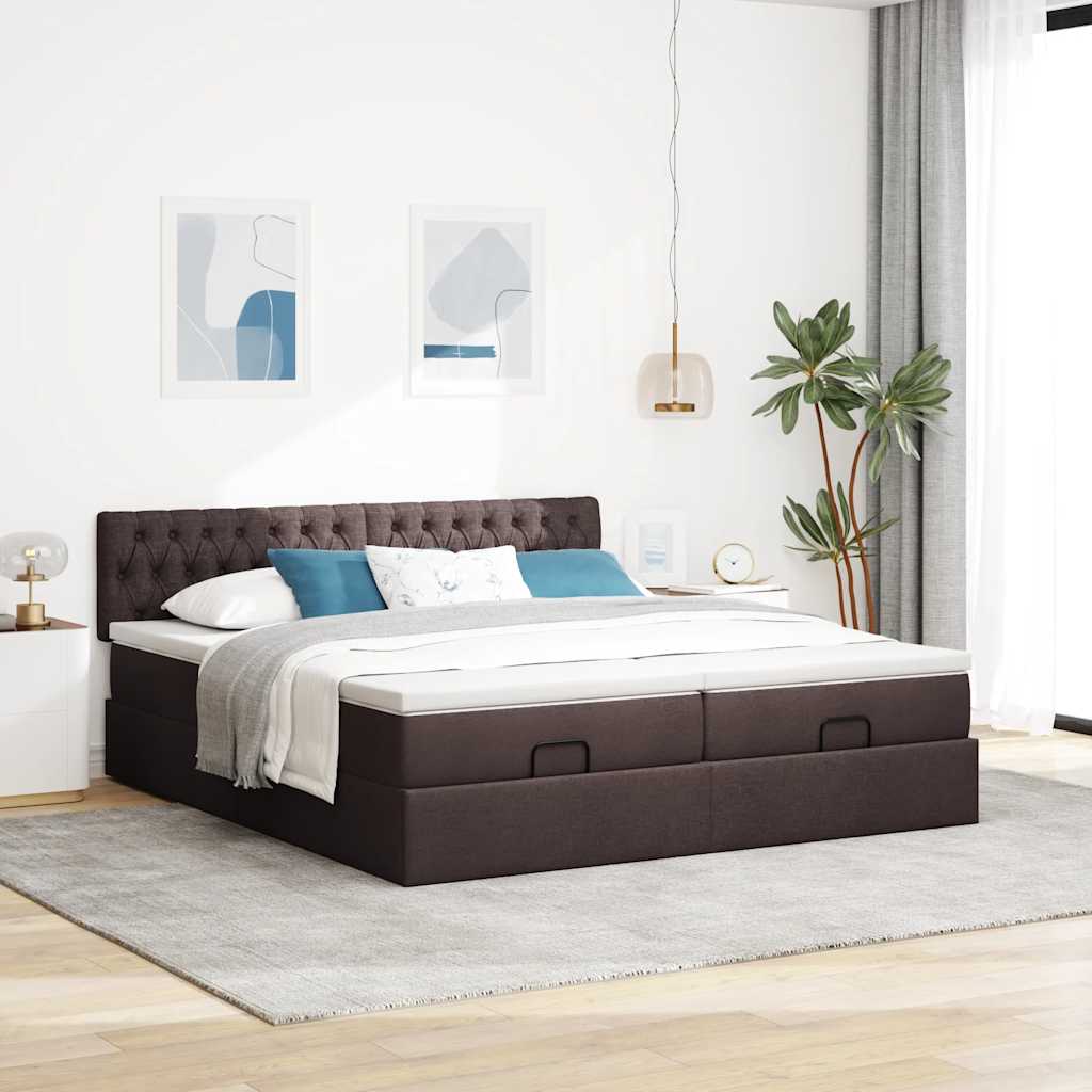 Ottoman-Bett mit Matratzen & LEDs Dunkelbraun 180x200 cm Stoff