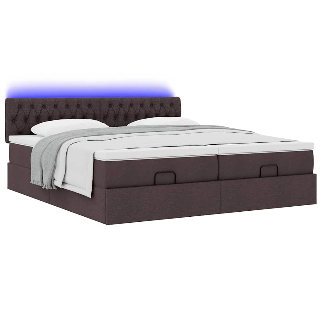 Ottoman-Bett mit Matratzen & LEDs Dunkelbraun 180x200 cm Stoff