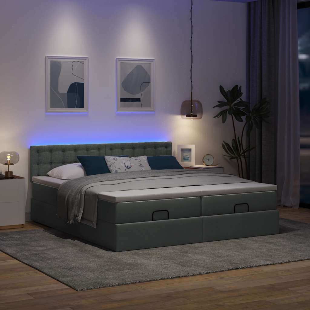 Ottoman-Bett mit Matratzen & LEDs Dunkelgrau 160x200 cm Stoff