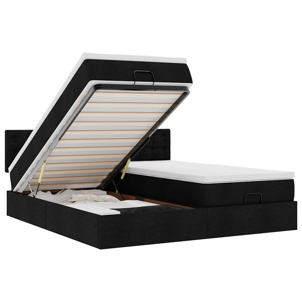 Lit ottoman avec matelas et LED Tissu noir 180x200 cm