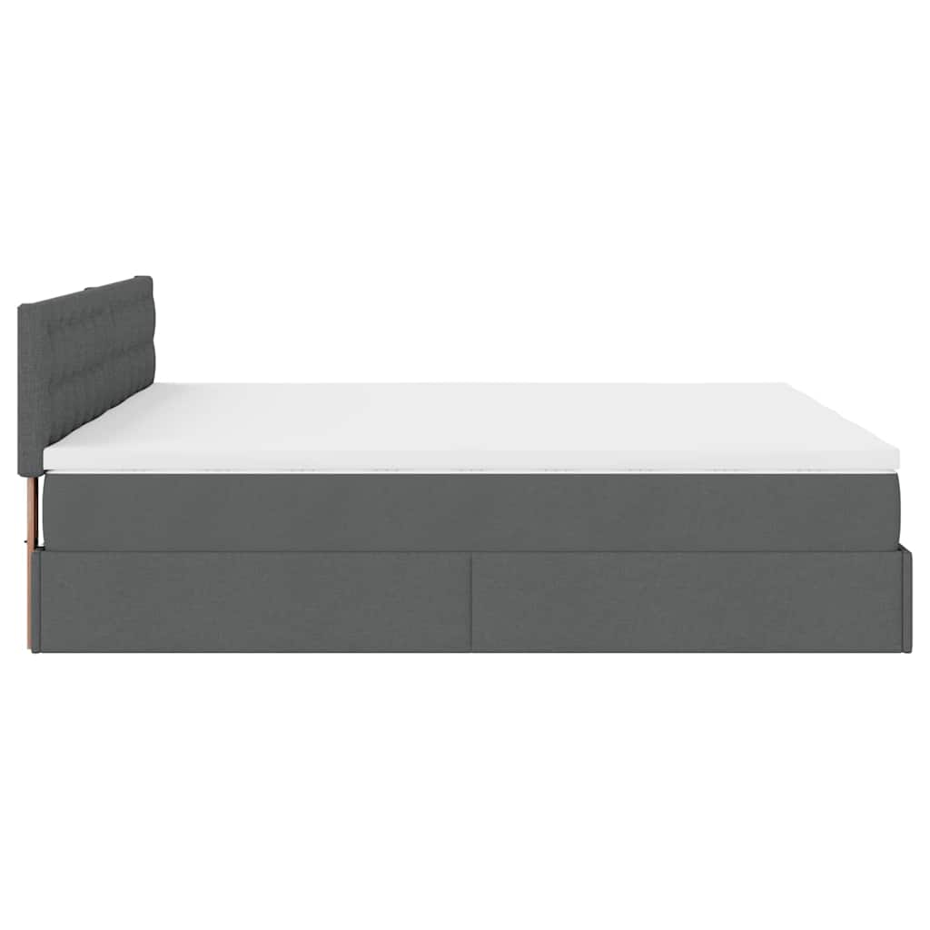 Lit ottoman avec matelas et LED tissu gris foncé 200x200 cm