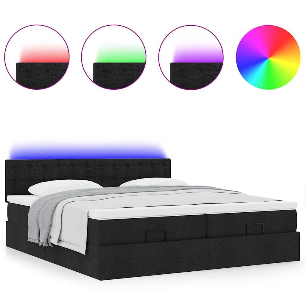Ottoman-Bett mit Matratzen & LEDs Schwarz 200x200 cm Stoff