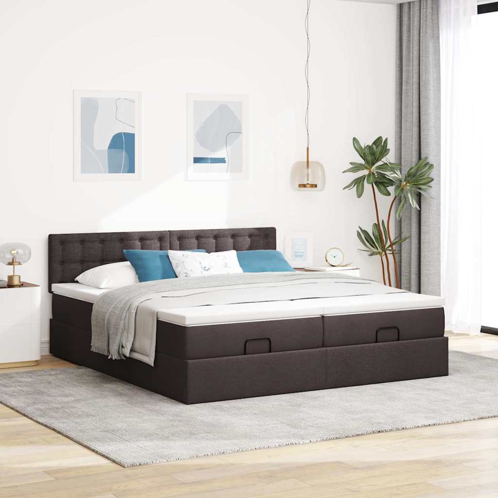 Ottoman-Bett mit Matratzen & LEDs Dunkelbraun 200x200 cm Stoff