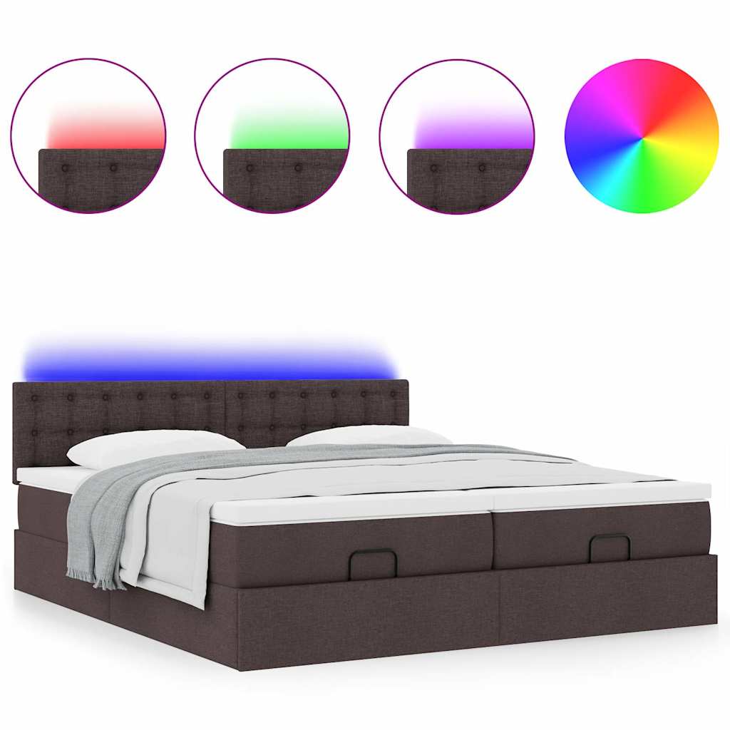 Ottoman-Bett mit Matratzen & LEDs Dunkelbraun 200x200 cm Stoff