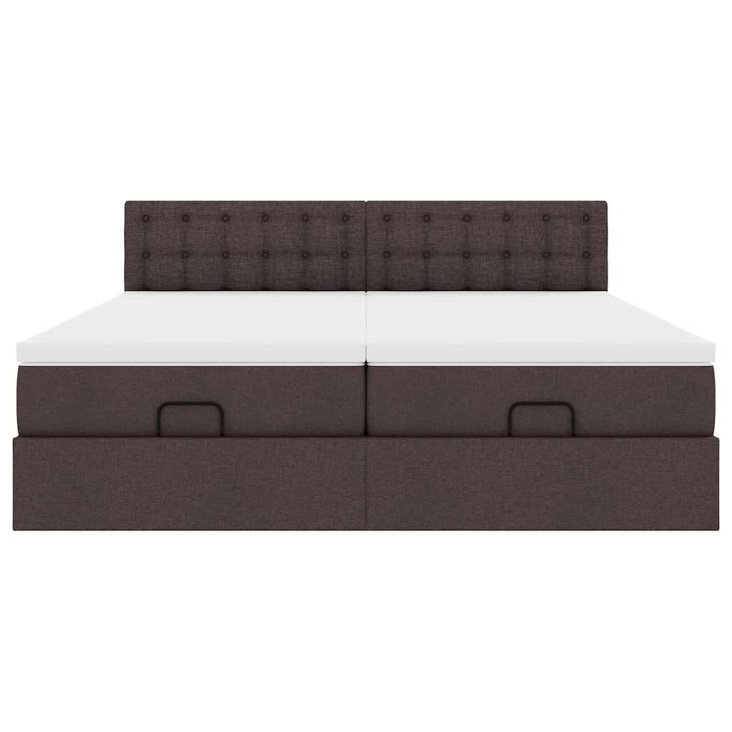 Ottoman-Bett mit Matratzen & LEDs Dunkelbraun 200x200 cm Stoff