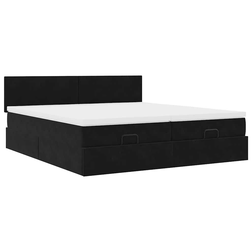 Ottoman-Bett mit Matratzen & LEDs Schwarz 160x200 cm Samt
