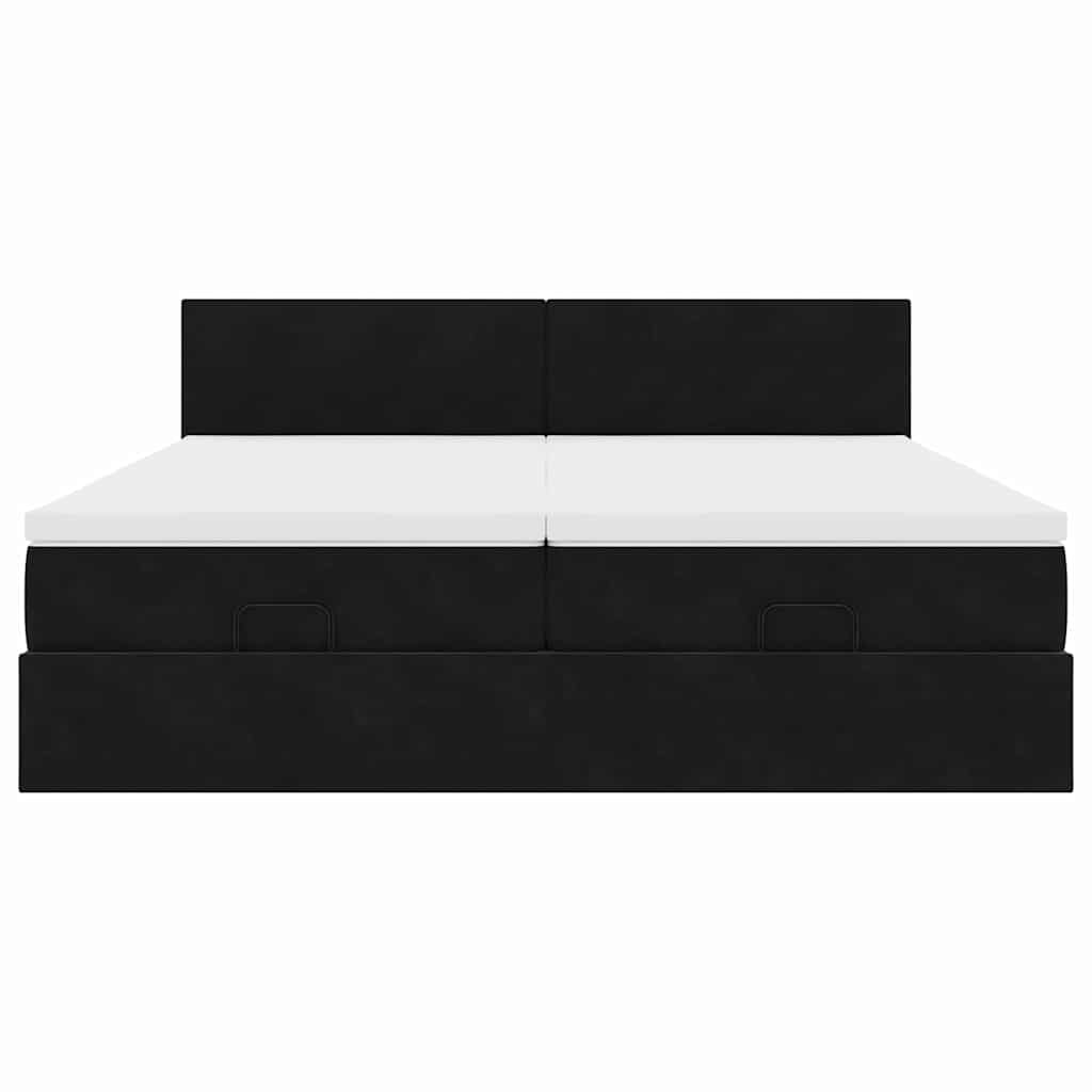 Ottoman-Bett mit Matratzen & LEDs Schwarz 180x200 cm Samt