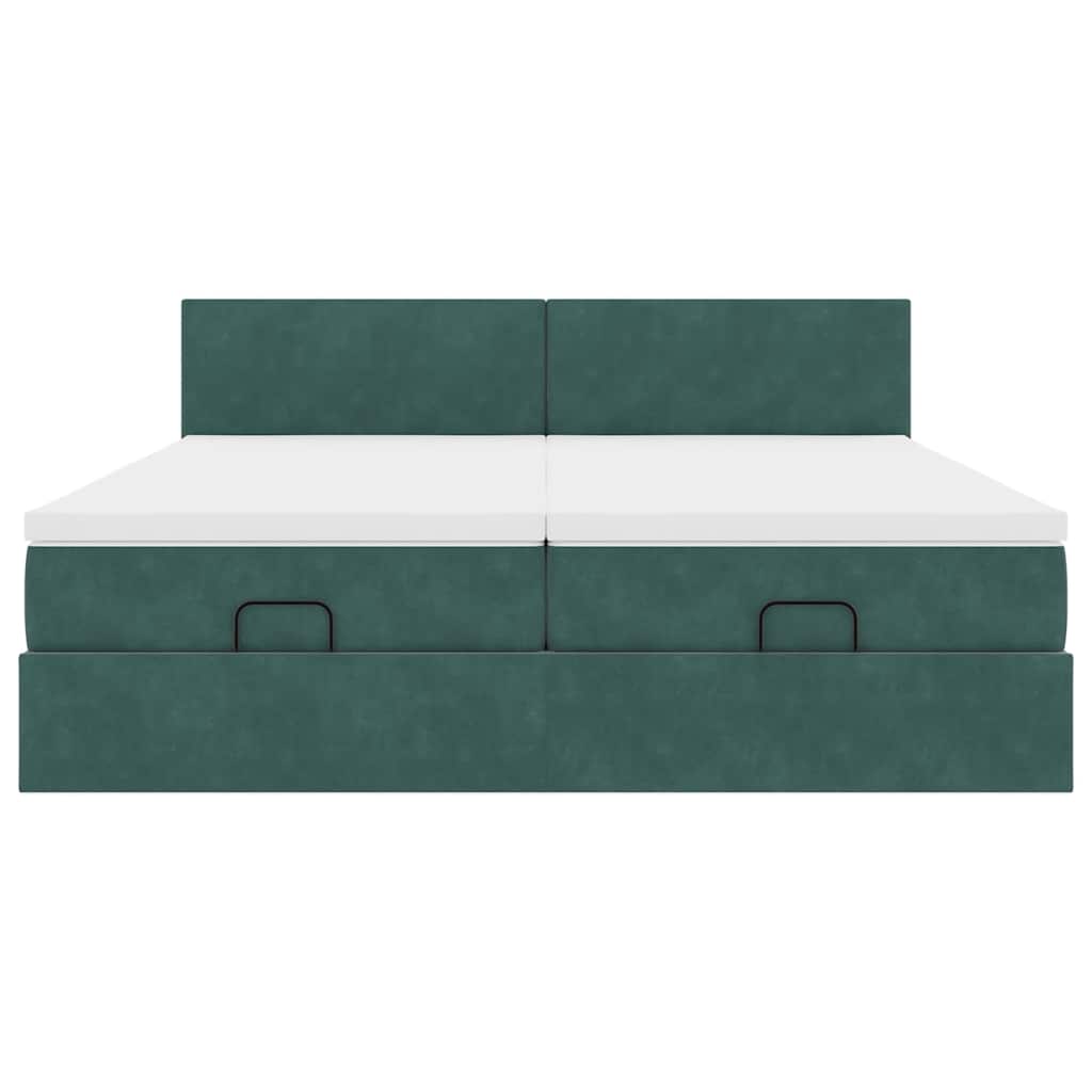 Ottoman-Bett mit Matratzen & LEDs Dunkelgrün 180x200 cm Samt