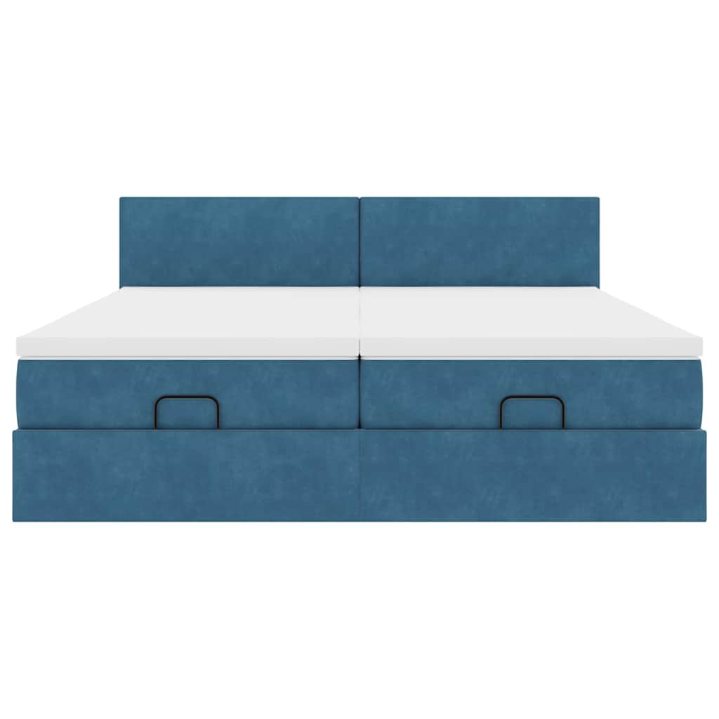 Ottoman-Bett mit Matratzen & LEDs Dunkelblau 180x200 cm Samt