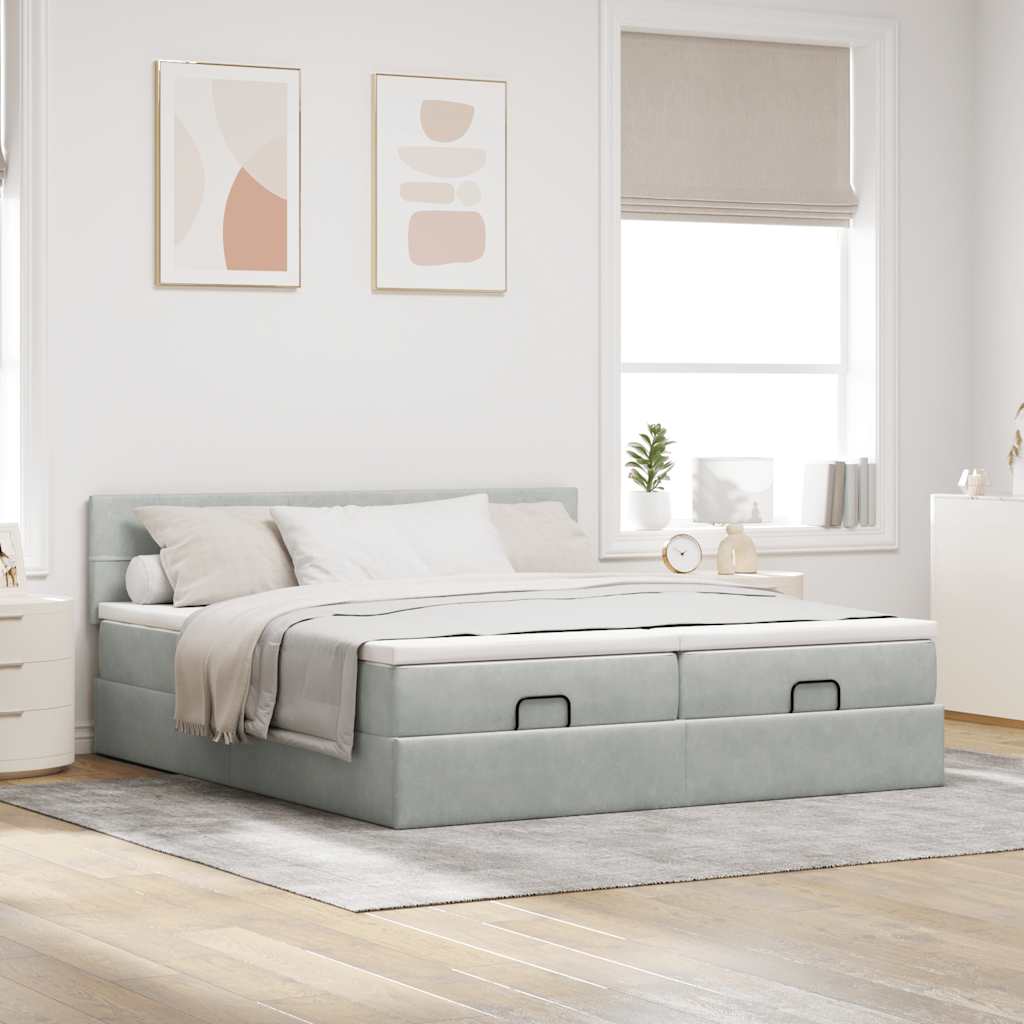 Ottoman-Bett mit Matratzen & LEDs Hellgrau 160x200 cm Samt