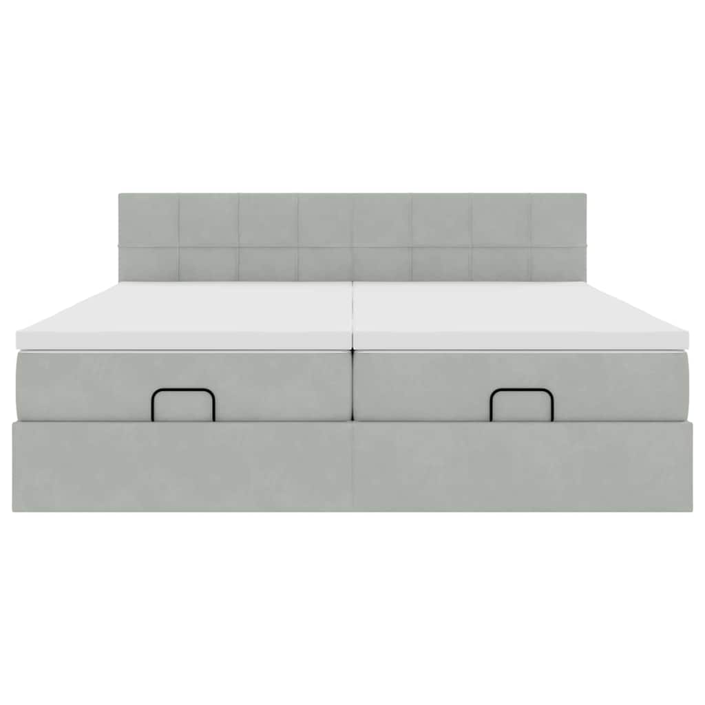 Ottoman-Bett mit Matratzen & LEDs Hellgrau 180x200 cm Samt