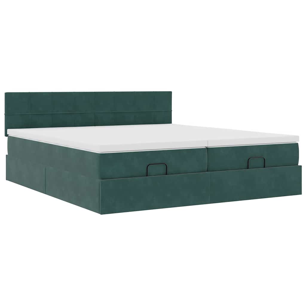 Ottoman-Bett mit Matratzen & LEDs Dunkelgrün 200x200 cm Samt