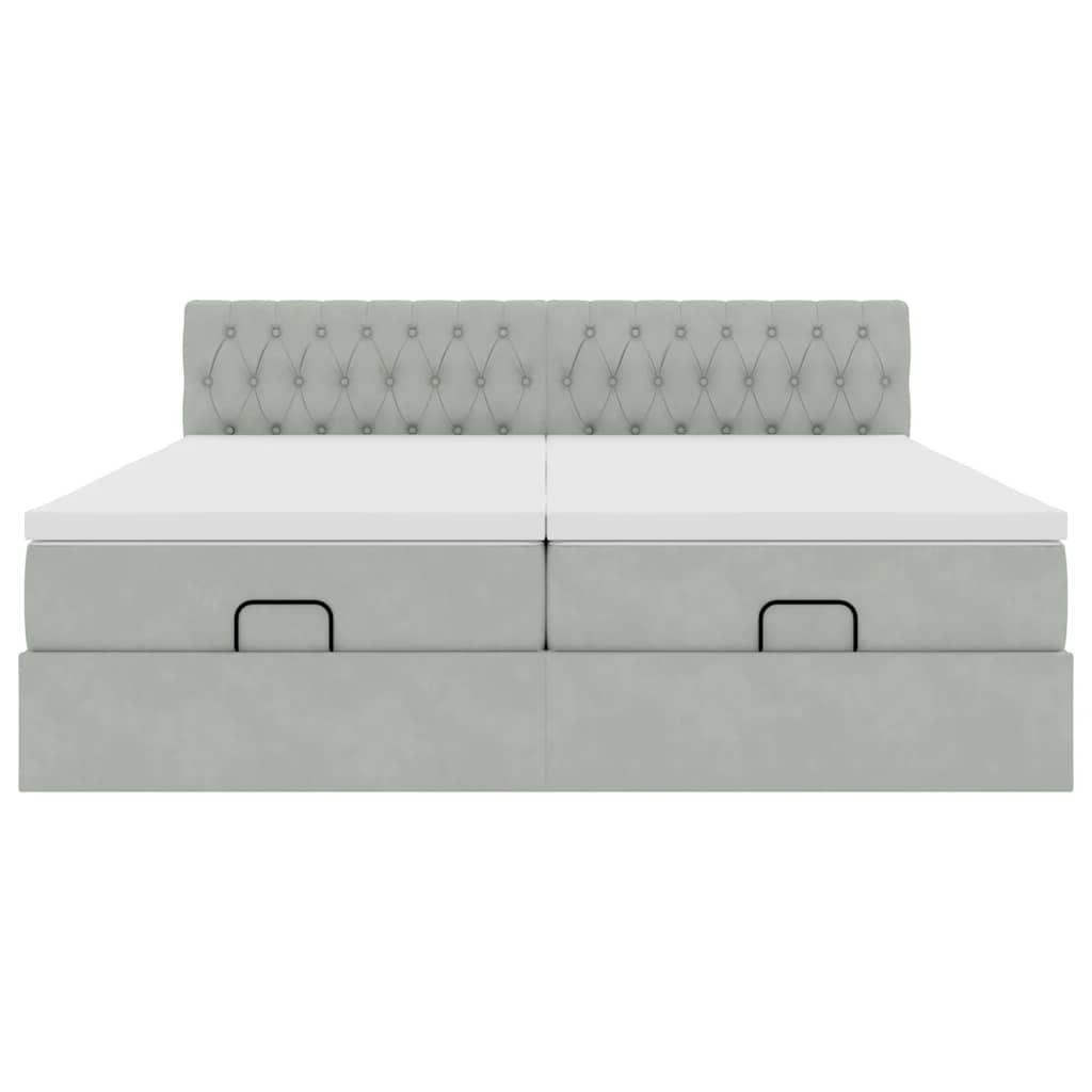 Ottoman-Bett mit Matratzen & LEDs Hellgrau 160x200 cm Samt