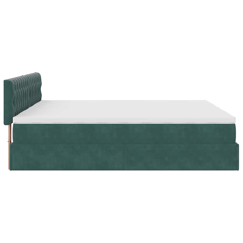 Ottoman-Bett mit Matratzen & LEDs Dunkelgrün 180x200 cm Samt