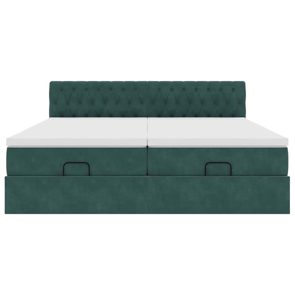 Ottoman-Bett mit Matratzen & LEDs Dunkelgrün 200x200 cm Samt